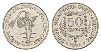 Западная Африка (BCEAO) 50 франков 1984 Центральный банк государств Западной Африки KM 6 медно-никель UNC 4643-757