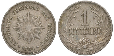 Уругвай 1 сентесимо 1924 KM 19 медно-никель 99-845
