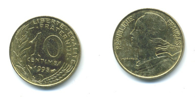 ФРАНЦИЯ 10 САНТИМОВ 1995 ТИП MARIANNE KM 929 медь алюминий никель 84-1646