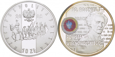 Польша 10 злотых 2008 MW, 90 лет Великопольского восстания, Игнаций Ян Падеревский, цветная эмаль KM 661 серебро PROOF 1087-4-51