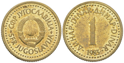 Югославия 1 динар 1983 KM 86 никель латунь 4392-928