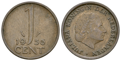 НИДЕРЛАНДЫ 1 ЦЕНТ 1956 ЮЛИАНА KM 180 бронза 61-1247