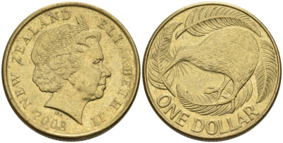 Новая Зеландия 1 доллар 2008 Елизавета II (1952-2022), птица киви  KM 120 алюминиевая бронза 56-1425
