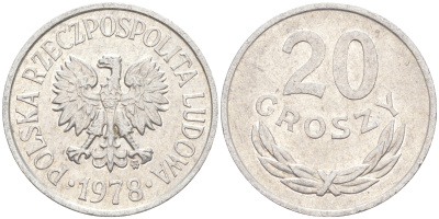 ПОЛЬША 20 ГРОШЕЙ 1978 MW KM А47 алюминий 106-455