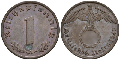 Германия 1 рейхспфенниг 1940 A KM 89, J. 361 бронза 4147-1226