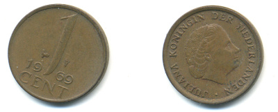НИДЕРЛАНДЫ 1 ЦЕНТ 1969 ЮЛИАНА KM 180 бронза 83-941