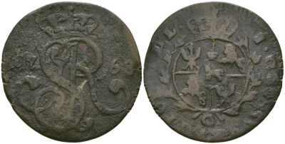 ПОЛЬША 1 ГРОШ 1768 G, SAR МОНОГРАММА KM 177(C38) медь 99-915