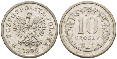 ПОЛЬША 10 ГРОШЕЙ 1990 MW KM 279 медно-никель 112-1218