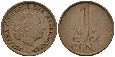 Нидерланды 1 цент 1964 Юлиана (1949-1980) KM 180 бронза    4598-236