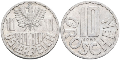 Австрия 10 грошей 1957 KM 2878 алюминий 4115-442