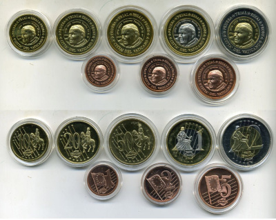 ВАТИКАН НАБОР ИЗ 8 МОНЕТ 2003 ЕВРОПРОБНИКИ (крупный формат) СЕРТИФИКАТ КАПСУЛЫ, ИОАНН ПАВЕЛ II биметалл PROOF 06-081-14