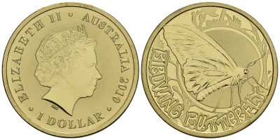 Австралия 1 доллар 2010 серия насекомые, птицекрылая муха-баттлерфлай KM 1442 алюминиевая бронза UNC M42-07