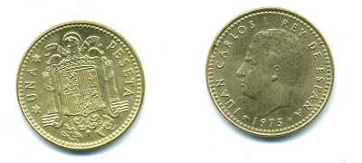 Испания 1 песета 1975 (80) Хуан Карлос I (1975-2014) KM 806 алюминиевая бронза 54-462