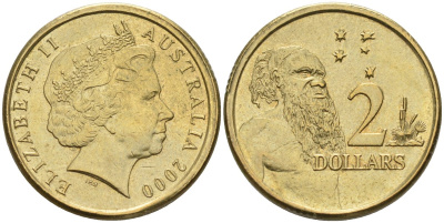 Австралия 2 доллара 2000 абориген, Елизавета II (1953-) KM 406 алюминиевая бронза 4126-1246