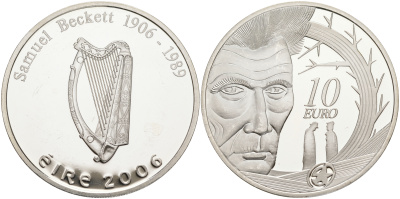 Ирландия 10 евро 2006 100 лет со дня рождения Сэмюэля Беккета, писатель, драматург, нобелевский лауреат KM 45 серебро PROOF 1091-9-43