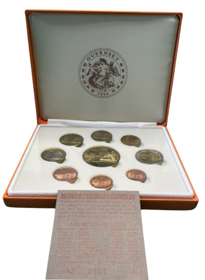 Гернси евронабор из 9 монет (с 5 евро) 2004 пробники, PROBA, в оригинальной коробке, с сертификатом  PROOF 4-3-4-08