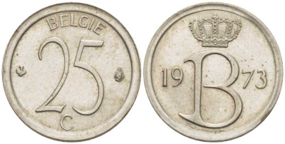 БЕЛЬГИЯ 25 САНТИМОВ 1973 BELGIE KM 154.1 медно-никель 66-247