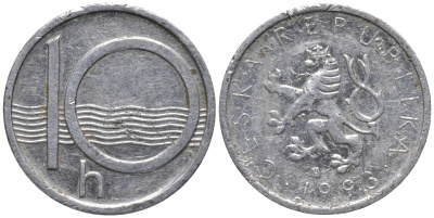 ЧЕХИЯ 10 ГЕЛЛЕРОВ 1993 KM 6 алюминий 4532-965