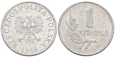 ПОЛЬША 1 ГРОШ 1949 KM 39 алюминий 187-556