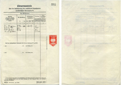 Германия документ об уплате налогов за получение дивидеднов по акциям 1927 бумага 8805-07-1