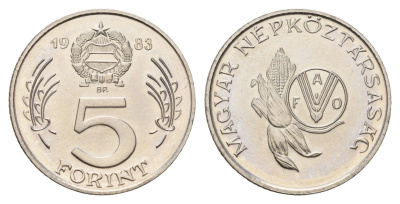 Венгрия 5 форинтов 1983 Продовольственная программа - ФАО KM 628 медно-никель BU 93-1113