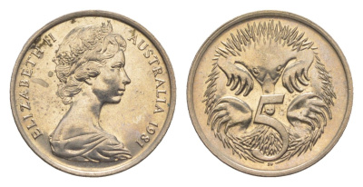 Австралия 5 центов 1981 Елизавета II (1952-2022) молодой портрет, ехидна KM 64 медно-никель UNC 4152-523