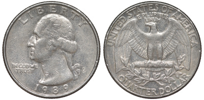 США 25 центов = квотер 1989 D, Вашингтон KM A164a медь плакированная медно-никелем 4556-1033