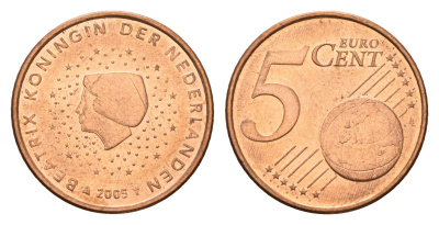 Нидерланды 5 евроцентов 2005 KM 236 сталь плакированная медью UNC 4174-1029