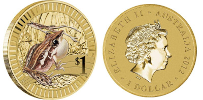 Австралия 1 доллар 2012 серия животные спортсмены, остроносая лягушка, цветная эмаль KM 1814 алюминиевая бронза UNC 00-00