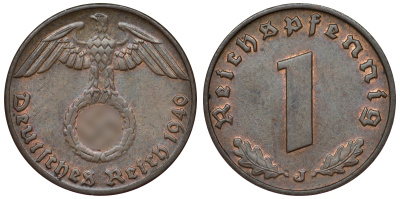 ГЕРМАНИЯ 1 РЕЙХСПФЕННИГ 1940 J KM 89, J. 361 бронза 71-928