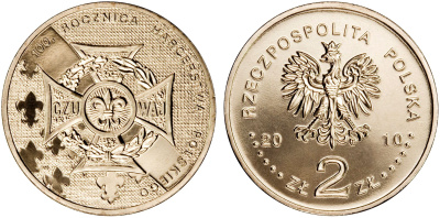 Польша 2 злотых 2010 MW, 100 лет союзу польских харцеров, скаутскому движению в Польше KM 725 нордик UNC 4676-651