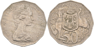 Австралия 50 центов 1971 Елизавета II (1952-2022), герб Австралии, кенгуру KM 68 медно-никель 4131-646