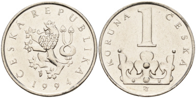 Чехия 1 крона 1994  KM 7 сталь плакированная никелем    4596-264