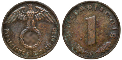 ГЕРМАНИЯ 1 РЕЙХСПФЕННИГ 1939 J J 361, KM 89 бронза 72-1642