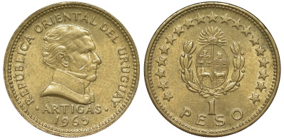 Уругвай 1 песо 1965 KM 46 алюминиевая бронза 106-943