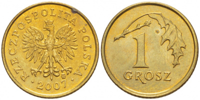 ПОЛЬША 1 ГРОШ 2007 MW KM 276 латунь UNC 4516-1052