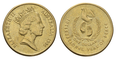Австралия 1 доллар 1986 Международный год мира KM 87 алюминиевая бронза 95-1043