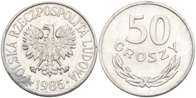 ПОЛЬША 50 ГРОШЕЙ 1985 MW KM 48.1 алюминий 68-356
