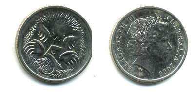 АВСТРАЛИЯ 5 ЦЕНТОВ 2006 ЕЛИЗАВЕТА II, ТРЕТИЙ ПОРТРЕТ, ЕХИДНА KM 401 медно-никель 46-2241