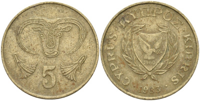 Кипр 5 центов 1983 голова быка KM 55.1 никель латунь 4141-854