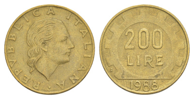 Италия 200 лир 1988 R, шестерня KM 105 алюминиевая бронза 4556-345