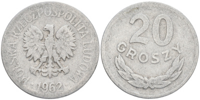 Польша 20 грошей 1962 MW KM А47, Parchimowicz 208c алюминий 4556-327