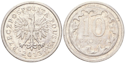 Польша 10 грошей 2013 Y 279 медно-никель UNC 4614-324