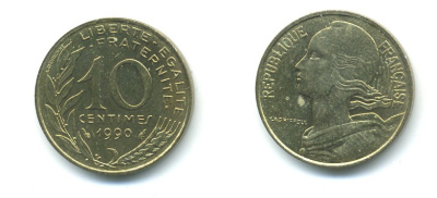 ФРАНЦИЯ 10 САНТИМОВ 1990 ТИП MARIANNE KM 929 медь алюминий никель 84-1639
