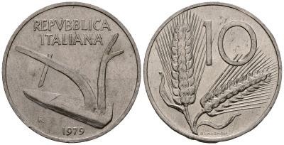 Италия 10 лир 1979 KM 93 алюминий 4138-553