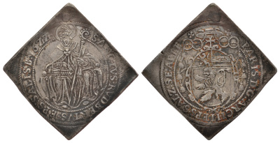 Зальцбург, Австрия 1/4 талера 1622 клиппа, отреставрированное отверстие, Святой Руперт, Paris DG, размер 27 x 28 мм KM 58, Zottl 1551 серебро 00-812-26