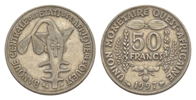 Западная Африка (BCEAO) 50 франков 1997 Центральный банк государств Западной Африки KM 6 медно-никель 4643-759