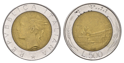 Италия 500 лир 1985 R, Квиринальский дворец в Риме KM 111 биметалл 186-1144