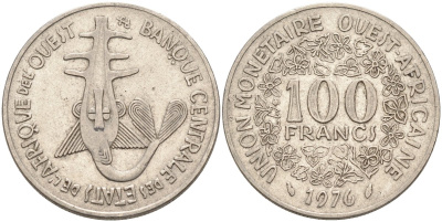 Валютный Союз стран Западной Африки 100 франков 1976 KM 4 никель 4575-1151
