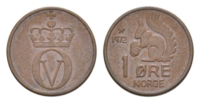 Норвегия 1 эре 1972 Улаф V (1957-1991) KM 403 бронза UNC 4632-1122
